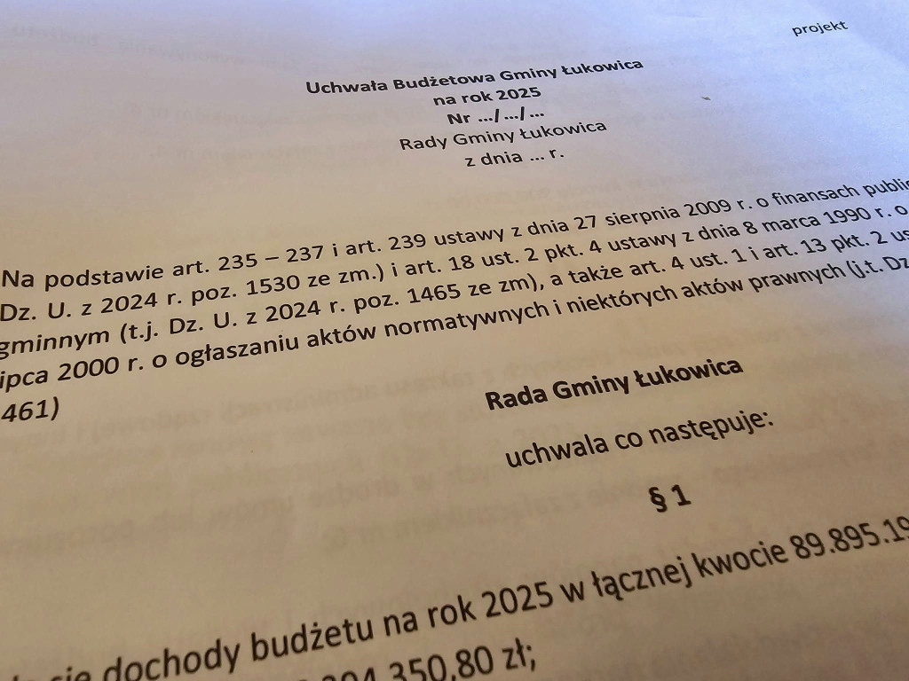 Projekt uchwały budżetowej Gminy Łukowica na 2025 rok