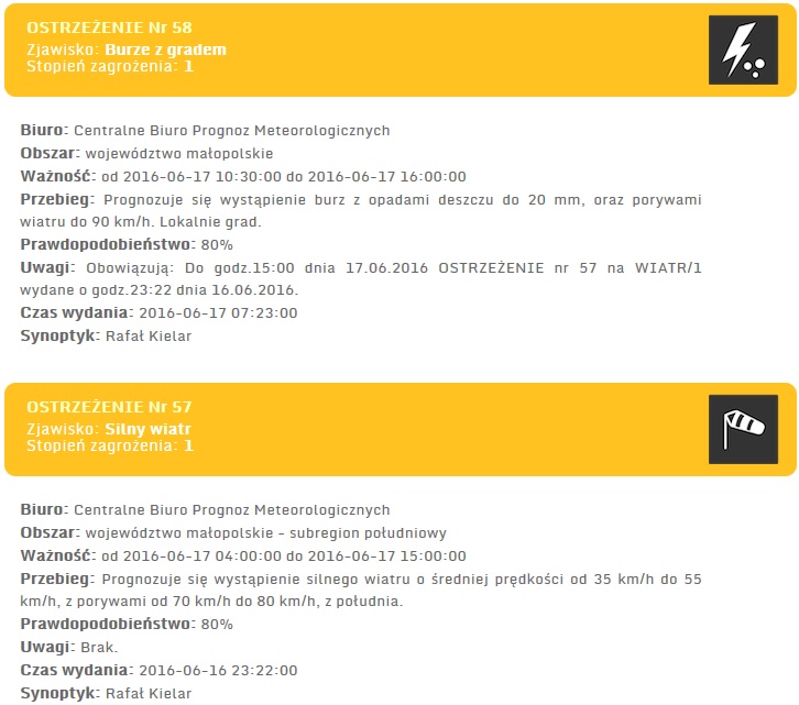 -> OSTRZEŻENIE O BURZACH Z GRADEM