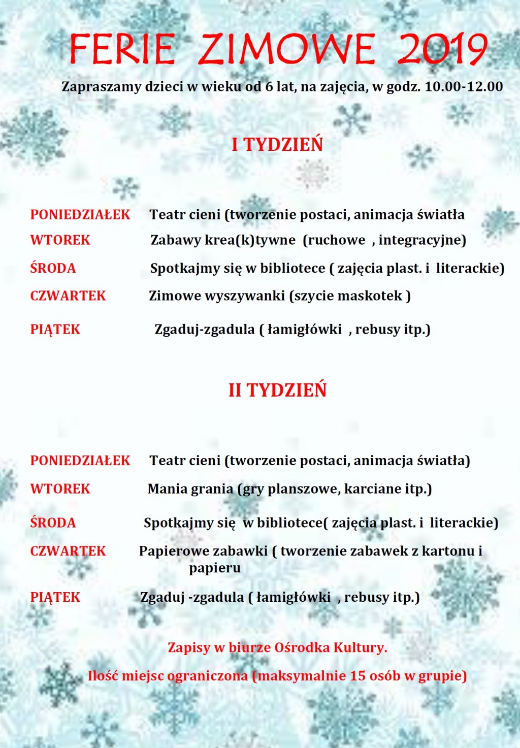 -> FERIE ZIMOWE 2019